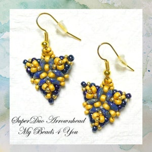 Handmade Blue and Gold Earrings, Triangle Seed Bead Earrings, Jewelry Accessories, Birthday Gift Idea for Her, Autumn Jewerly