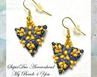 Handmade Blue and Gold Earrings, Birthday Gift Idea for Her, Triangle Beadwork Seed Bead Earrings, Jewelry Accessories, Mothers Day Gift