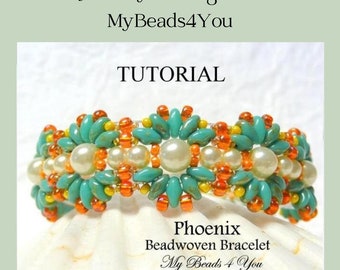 Bracelet Beading Pattern, Super Duo Bead Tutorial, Beadwork Jewelry PDF Instructions, Seed Bead Jewelry Making DIY Crafts, Phoenix Bracelet