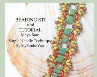 Beading Kits, Bead Packs with Tutorial Pattern, Bracelet Kit, Superduo Tile Seed Beads, Maya Star Jewelry Making Beading KIT by MyBeads4You