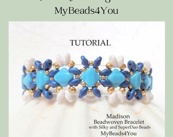 Bracelet Beading Tutorial Pattern, DIY Seed Bead Jewelry Instructions, Silky Beads Super Duo PDF Patterns, Crafts Beading Supplies