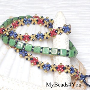 Bracelet Beading Patterns, DIY Triple Wrap Bracelet Jewelry Making Tutorial, Tile Bead PDF Pattern, Beading Supplies, Beads by MyBeads4You image 3