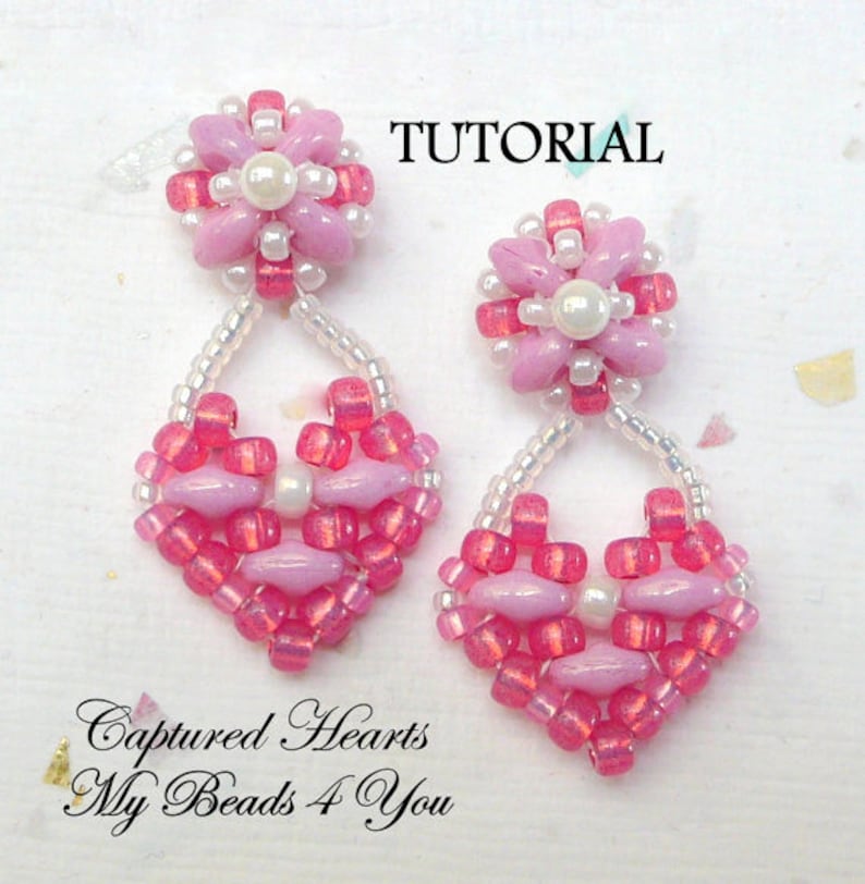 Pdf Tutorial Beaded Earrings Superduo Seed Bead Beadwork Earring Pattern Heart Mybeads4you