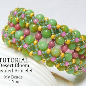 Bracelet Beading Pattern, Beading Tutorials and Patterns, Jewelry Making Bead Pattern, DIY Seed Bead Tutorial, Desert Bloom Bracelet Pattern image 2