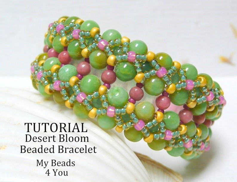 Bracelet Beading Pattern, Beading Tutorials and Patterns, Jewelry Making Bead Pattern, DIY Seed Bead Tutorial, Desert Bloom Bracelet Pattern image 2