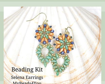 Earring Beading Kit, Jewelry Supplies, Earrings Beading Patterns, Beadweaving Earring Tutorial, DIY Jewelry Beading Kit, MyBeads4You