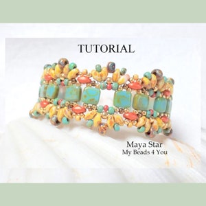 Beadweaving Tutorials and Patterns, SuperDuo Bead Bracelet DIY Gift, Beading Instructions Seed Beads Pattern,  Jewelry Making Maya Star