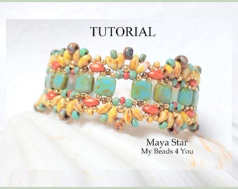 Beading Tutorials and Patterns, SuperDuo Bead Bracelet DIY Gift, Beading Instructions Seed Beads Pattern, Bracelet Jewelry Making Maya Star