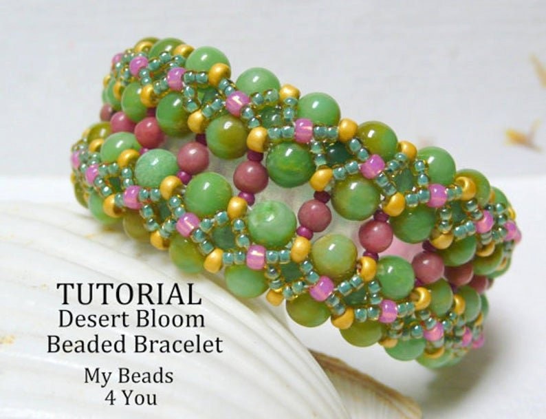 Bracelet Beading Pattern, Beading Tutorials and Patterns, Jewelry Making Bead Pattern, DIY Seed Bead Tutorial, Desert Bloom Bracelet Pattern image 6