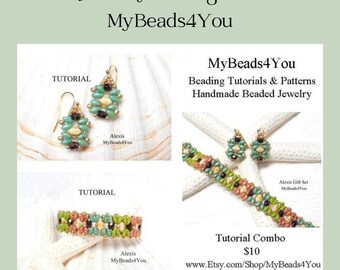 Beading Tutorials and Patterns Bracelet Earring, Easy Bead Pattern Bracelet, Beadwork Instructions Earrings, DIY Superduo Beading Pattern