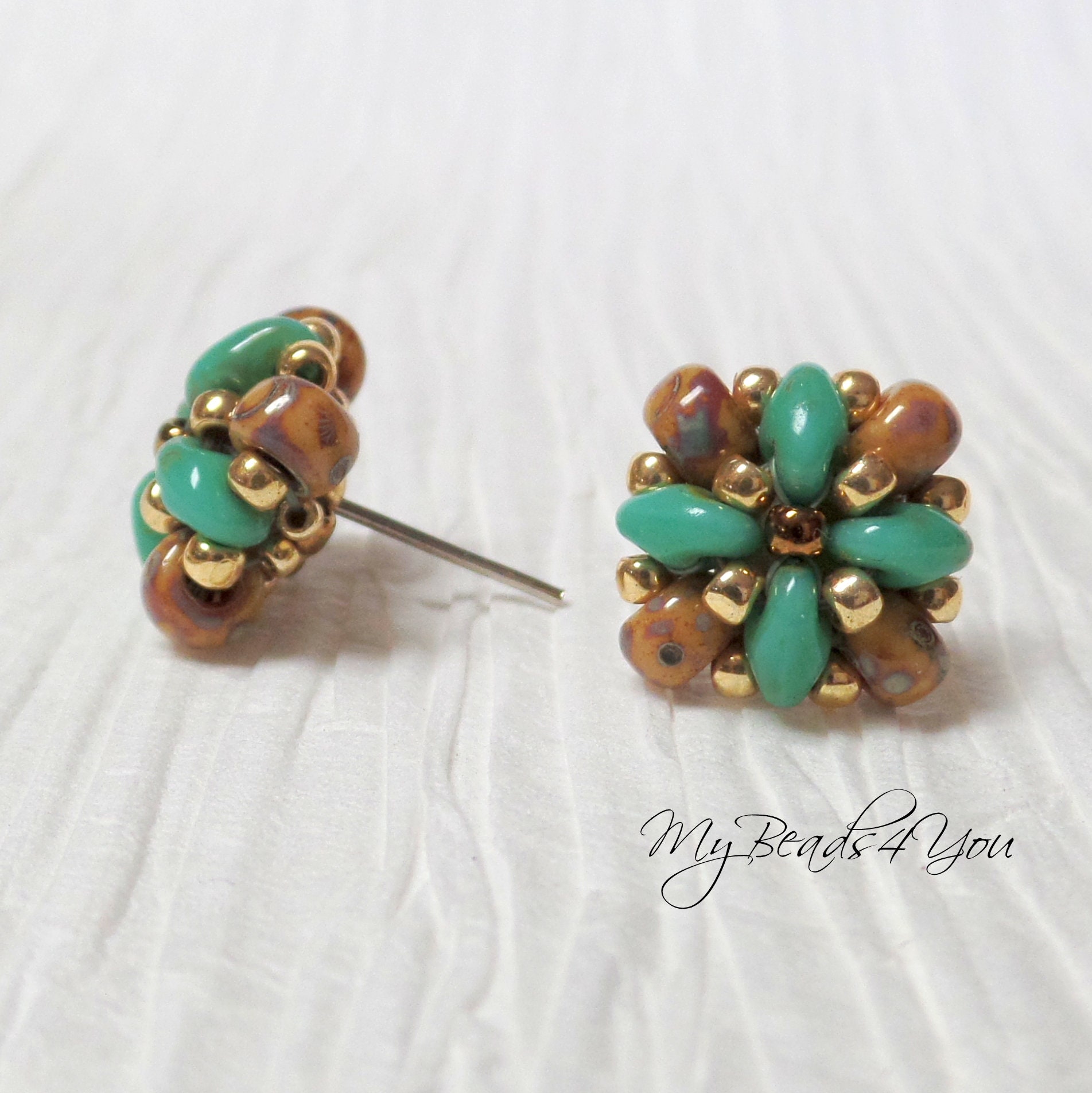 Beaded Stud Earrings Seed Bead Jewelry Boho Style Post Etsy