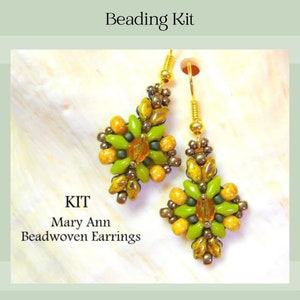 Beaded Earring Kit, SuperDuo Beading Pattern, DIY Seed Bead Earrings Instructions Kit, Beginners Earrings Pattern. Jewelry Making Supplies