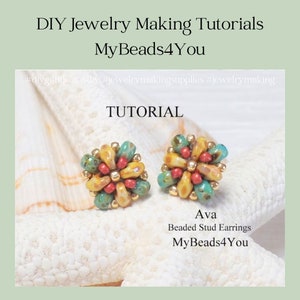 Beading Tutorials and Patterns, Jewelry Making Seed Bead Earrings, DIY Stud Earring Instructions, SuperDuo Beads, Ava Earring Tutorial