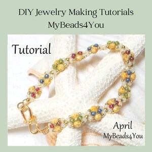 Tutoriales y patrones de abalorios, patrón de cuentas de semillas para hacer uno mismo, manualidades para hacer joyas, instrucciones para pulseras de cuentas en PDF, patrón de abalorios para abril para hacer uno mismo