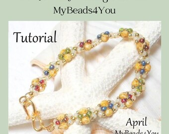 Tutorials en patronen kralen, doe-het-zelf rocaillepatroon, sieraden maken, instructies pdf-kralenarmband, doe-het-zelf april-kralenpatroon