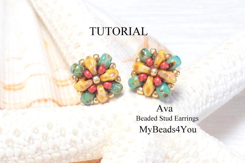 Beading Kit Earrings, Jewelry Making Patterns, Seed Bead Earring Tutorial and Kit, Craft Supplies, DIY Gift Idea Travertine/Turquoise