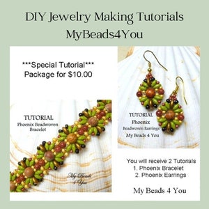Beaded Bracelet and Earring Tutorial, SuperDuo Seed Bead Jewelry Making Pattern, Beading PDF Tutorials and Patterns, MyBeads4You Phoenix