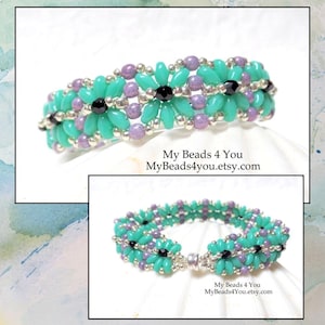 Handmade Turquoise Purple Bracelet for Women, Seed Bead Fashion Jewelry, Mothers Day Birthday Gift, Unique Bracelet Silver Magnetic Clasp
