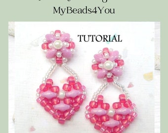 Beading Tutorial Pattern, DIY Seed Bead Heart Super Duo  Earring Instructions, Post Earrings, Jewelry Making Craft Supplies