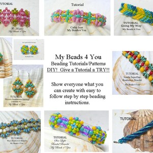 May include: A collection of beading tutorials and patterns by My Beads 4 You, featuring various handmade bracelets and earrings in colorful designs. The image displays text including My Beads 4 You Beading Tutorials/Patterns DIY! Give a Tutorial a TRY!!