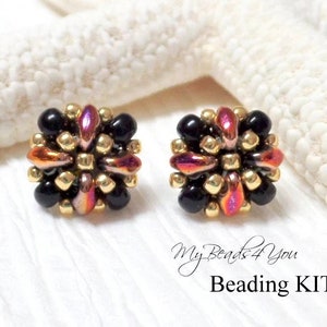 Stud earring beading kit. seed beads and superduo beads make up this awesome kit. Kit comes with all the beads, post and tutorial.