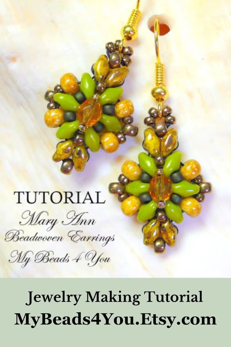 Easy Earring Beading Pattern, SuperDuo Tutorial, Seed Bead DIY Beaded Jewelry Tutorial, How to Bead Earrings, MyBeads4You Etsy Shop image 9