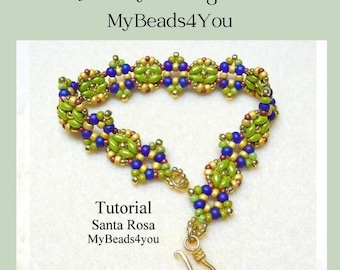 DIY Bracelet Beading Pattern, Tutorial with Superduo Beads, Jewelry Making Crafts, How to Bead, DIY Gift Seed Bead Bracelet, Santa Rosa