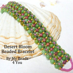 Bracelet Beading Pattern, Beading Tutorials and Patterns, Jewelry Making Bead Pattern, DIY Seed Bead Tutorial, Desert Bloom Bracelet Pattern image 4