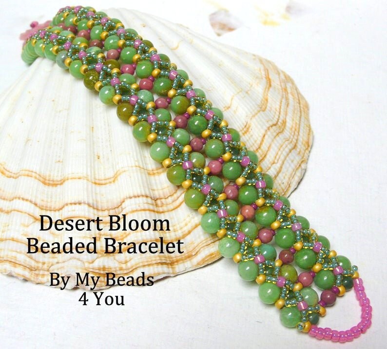 Bracelet Beading Pattern, Beading Tutorials and Patterns, Jewelry Making Bead Pattern, DIY Seed Bead Tutorial, Desert Bloom Bracelet Pattern image 4