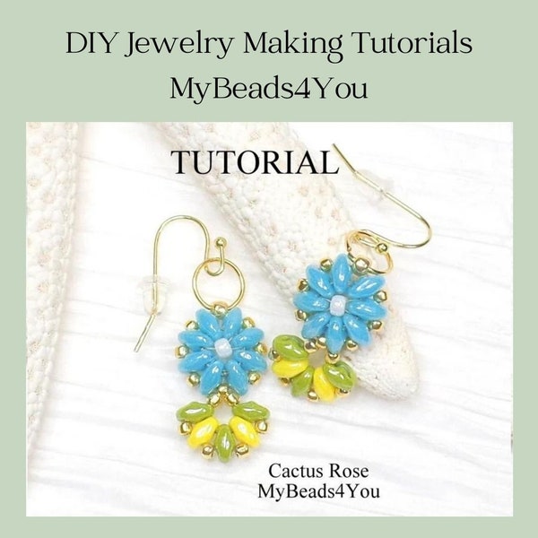 PDF Beaded Earring Tutorial, DIY Seed Bead Earrings Pattern, Jewelry Making Crafts, Cactus Rose Flower Super Duo Tutorial, Beading Supplies