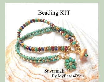 Beading Kit, Seed Bead Bracelet, Wrap Bracelet Kit, DIY Jewelry Making , Beading Tutorials Patterns, Craft Gift Idea, Jewelry by MyBeads4You