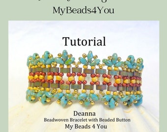 Beading Tutorial Jewelry Making Bracelet Pattern, Seed Bead Beading Instructions, Beaded Button PDF SuperDuo Tutorial, DIY Beading Supplies