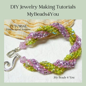 Beading pattern tutorial, DIY double spiral bracelet instructions, Jewelry making supplies, Bead weaving pattern, Fire polished 4mm, Crafts