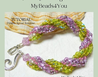 Beading Pattern Tutorial, DIY Double Spiral Bracelet Instructions, Jewelry Making Supplies, Beadweaving Pattern, Fire Polished 4mm, Crafts