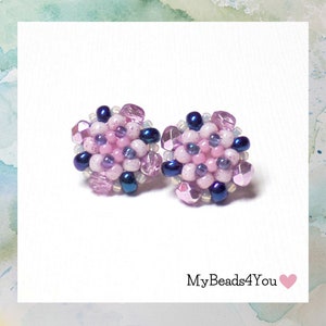 Pink Blue Stud Seed Bead Earrings, Crystal Fire Polished Beaded Jewelry Gift for Her, Handmade Unique Gift Ideas, Dainty Post Earrings