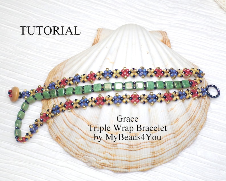 Bracelet Beading Patterns, DIY Triple Wrap Bracelet Jewelry Making Tutorial, Tile Bead PDF Pattern, Beading Supplies, Beads by MyBeads4You image 6