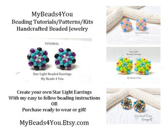 Earring Tutorial And Pattern, Jewelry Making Stud Earrings, Easy Beading Patterns,  DIY Seed Bead Earrings, PDF Jewelry Pattern MyBeads4You