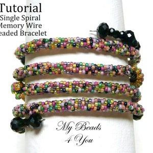 Beading Tutorials and Patterns, Seed Bead Peyote Stitch Pattern, PDF Single Spiral Memory Wire Bracelet Pattern, Jewelry Making Tutorial image 2