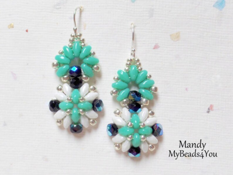 Handmade Green Super Duo Seed Bead Earrings for Women, Summer Fashion