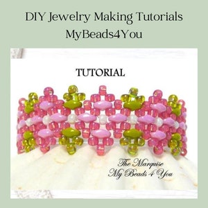 Bracelet Beading Patterns, DIY Super Duo Bracelet, Seed Bead Tutorial, Easy Jewelry Making Instructions, Bead Supplies, Diamond Beaded Cuff