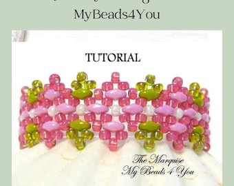 Bracelet Beading Patterns, DIY Super Duo Bracelet, Seed Bead Tutorial, Easy Jewelry Making Instructions, Bead Supplies, Diamond Beaded Cuff