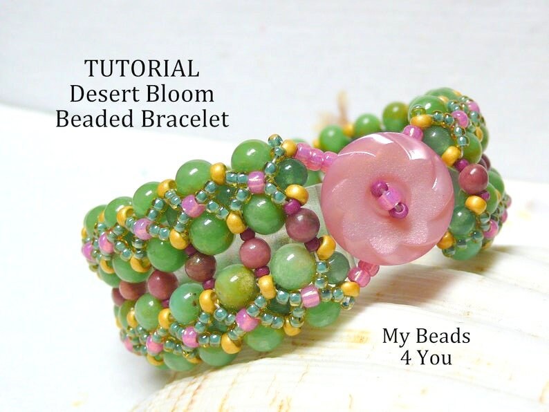 Bracelet Beading Pattern, Beading Tutorials and Patterns, Jewelry Making Bead Pattern, DIY Seed Bead Tutorial, Desert Bloom Bracelet Pattern image 3