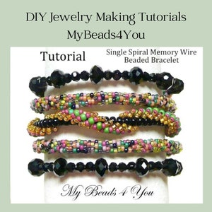 Beading Tutorials and Patterns, Seed Bead Peyote Stitch Pattern, PDF Single Spiral Memory Wire Bracelet Pattern, Jewelry Making Tutorial image 1