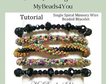 Beading Tutorials and Patterns, Seed Bead Peyote Stitch Pattern, PDF Single Spiral Memory Wire Bracelet Pattern, Jewelry Making Tutorial