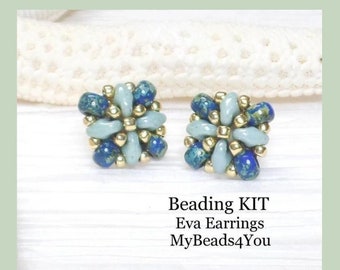 DIY Earring Beading Kit, Post Earring Jewelry Making Patterns and Tutorials, Super Duo Seed Beads, Craft Supplies