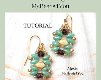 Beading Patterns And Tutorials, Easy Bead Pattern Earrings, Superduo Beading DIY Jewelry Making, PDF Alexis Beadwork Earring Instructions