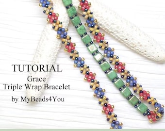 Bracelet Beading Patterns, DIY Triple Wrap Bracelet Jewelry Making Tutorial, Tile Bead PDF Pattern, Beading Supplies, Beads by MyBeads4You