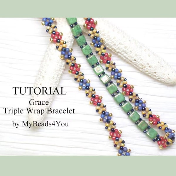 Bracelet Beading Patterns, DIY Triple Wrap Bracelet Jewelry Making Tutorial, Tile Bead PDF Pattern, Beading Supplies, Beads by MyBeads4You