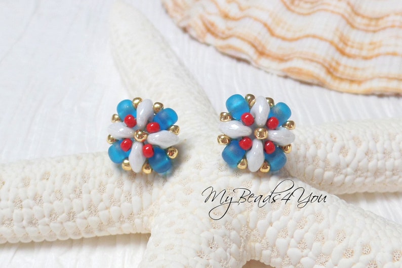 Red White Blue Small Beaded Earrings Patriotic Jewelry Seed Etsy
