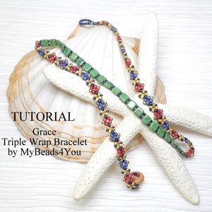 Bracelet Beading Patterns, DIY Triple Wrap Bracelet Jewelry Making Tutorial, Tile Bead PDF Pattern, Beading Supplies, Beads by MyBeads4You image 10